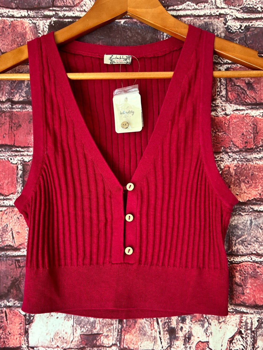 Free People Intimately Clean Slate Ribbed Henley V-Neck Crop Tank Top